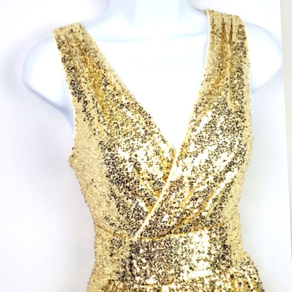 KATE KASIN Gold Sequin Sleeveless Dress
